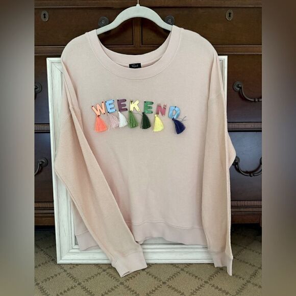 Rails light pink long sleeved crew neck crop sweatshirt with text details - L - Picture 1 of 11